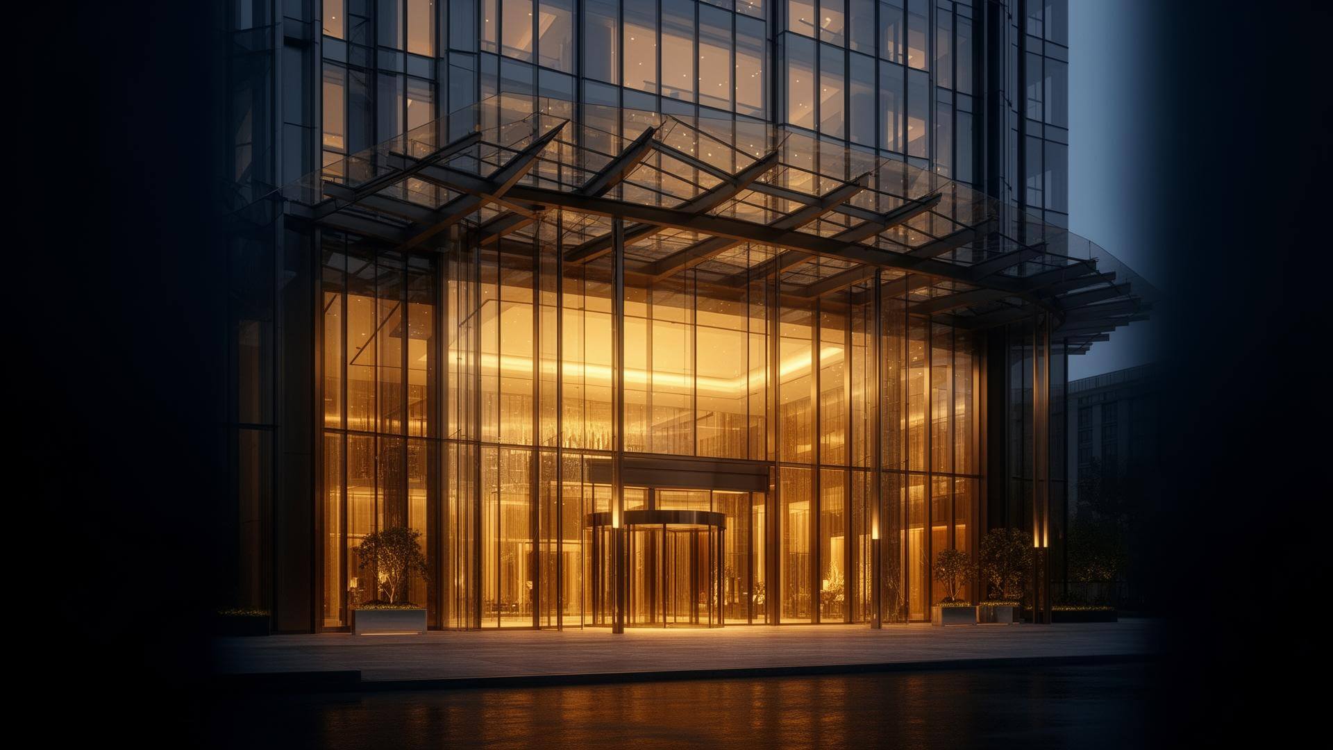Premium glass lobby entrance for commercial real estate development