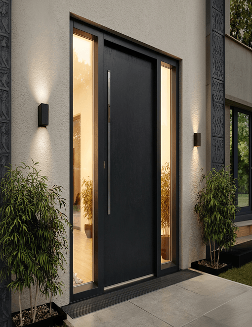 Premium woodgrain door handle detail